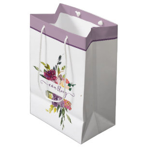 Personalisierte Wasserfarbe-Blumen in Lila und Rot Mittlere Geschenktüte