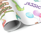Personalisierte Wasserfarbe Dinosaurier Geburtstag Geschenkpapier (Rolleneckpunkt)