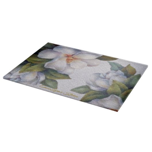 Personalisierte Wasserfarbe Elfenbein Magnolia Blü Schneidebrett (Ecke)