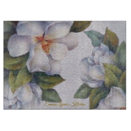 Personalisierte Wasserfarbe Elfenbein Magnolia Blü Schneidebrett (Vorderseite)