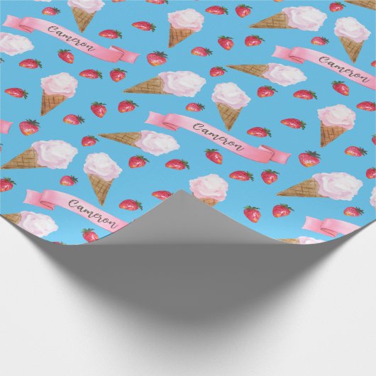Personalisierte Wasserfarbe Erdbeere Ice Geschenkpapier (Ecke)