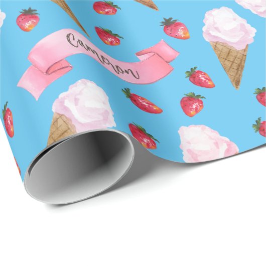 Personalisierte Wasserfarbe Erdbeere Ice Geschenkpapier (Rolleneckpunkt)