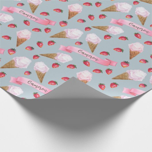 Personalisierte Wasserfarbe Erdbeere Ice Geschenkpapier (Ecke)