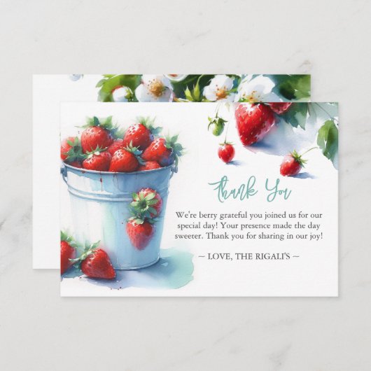 Personalisierte Wasserfarbe Erdbeere Vielen Dank Dankeskarte (Vorne/Hinten)