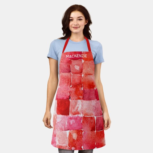 Personalisierte Wasserfarbe Farbe Künstlerrot Schürze (Getragen)