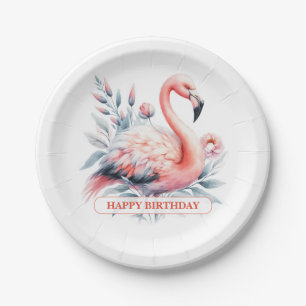 Personalisierte Wasserfarbe Flamingo Geburtstag Pappteller