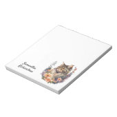 Personalisierte Wasserfarbe Floral Boho Katze Notizblock (Rotiert)