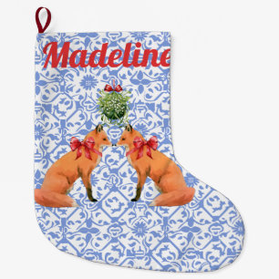 Personalisierte Wasserfarbe Fox Mistletoe Chinoise Großer Weihnachtsstrumpf
