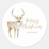 Personalisierte Wasserfarbe Hirsche Weihnachten Runder Aufkleber (Vorderseite)