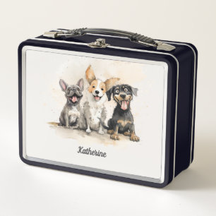 Personalisierte Wasserfarbe-Hundewelpen für Mädche Metall Brotdose