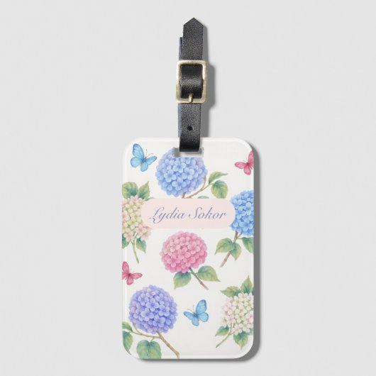 Personalisierte Wasserfarbe Hydrangea Floral Gepäckanhänger (Vorderseite Vertikal)