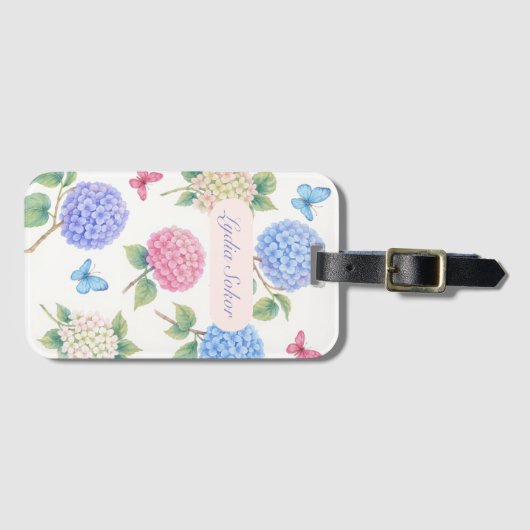 Personalisierte Wasserfarbe Hydrangea Floral Gepäckanhänger (Vorderseite (Horizontal))