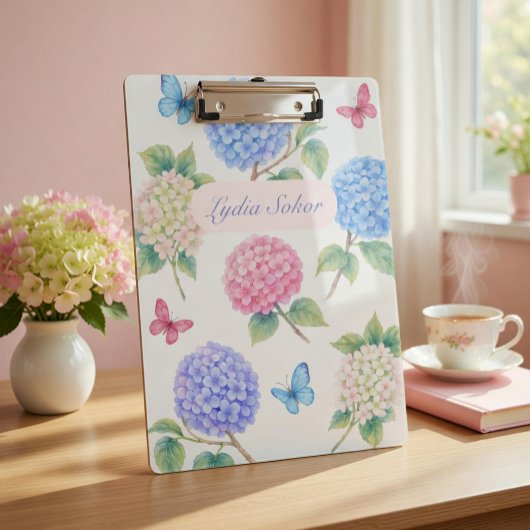 Personalisierte Wasserfarbe Hydrangea Floral Klemmbrett