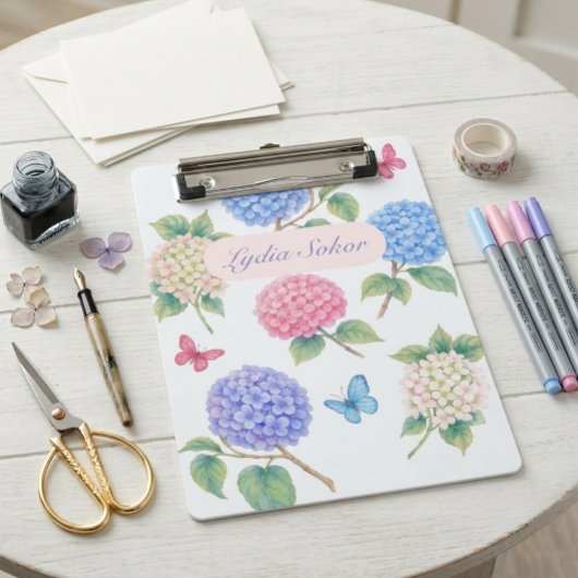 Personalisierte Wasserfarbe Hydrangea Floral Mini Klemmbrett