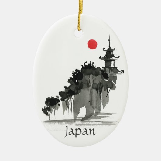 Personalisierte Wasserfarbe Japanischer Tempel Wei Keramik Ornament (Vorne)