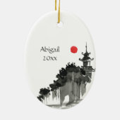 Personalisierte Wasserfarbe Japanischer Tempel Wei Keramik Ornament (Hinten)