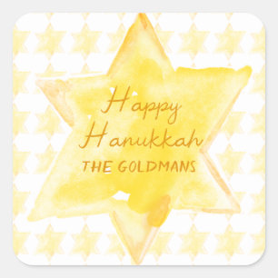 Personalisierte Wasserfarbe Jüdische Star Hanukkah Quadratischer Aufkleber