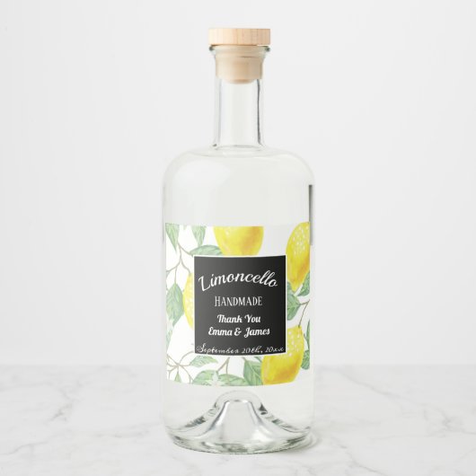 Personalisierte Wasserfarbe Lemon Leafs Schwarz Alkoholflaschenetikett (Vorderseite)