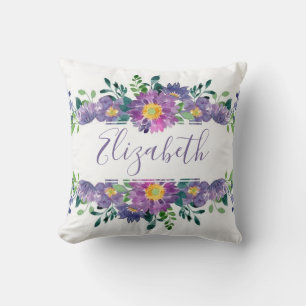 Personalisierte Wasserfarbe lila floral Kissen