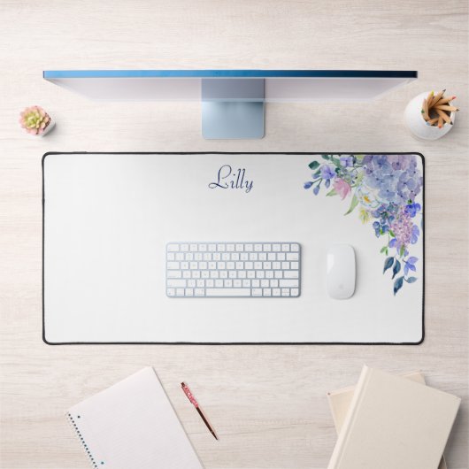 Personalisierte Wasserfarbe Lila Hydrangeas Schreibtischunterlage (Büro 1)