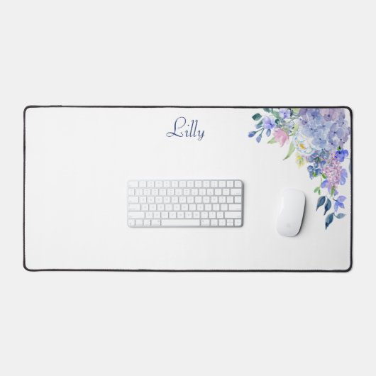 Personalisierte Wasserfarbe Lila Hydrangeas Schreibtischunterlage (Tastatur & Maus)