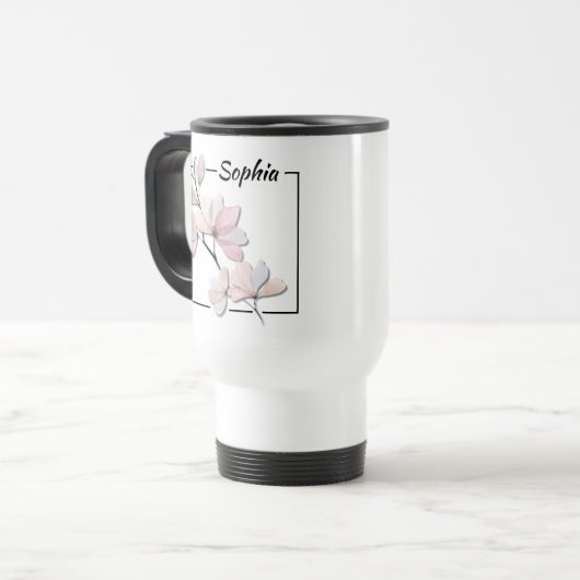 Personalisierte Wasserfarbe Magnolia Blume Reisebecher (Vorderseite Links)
