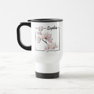 Personalisierte Wasserfarbe Magnolia Blume Reisebecher