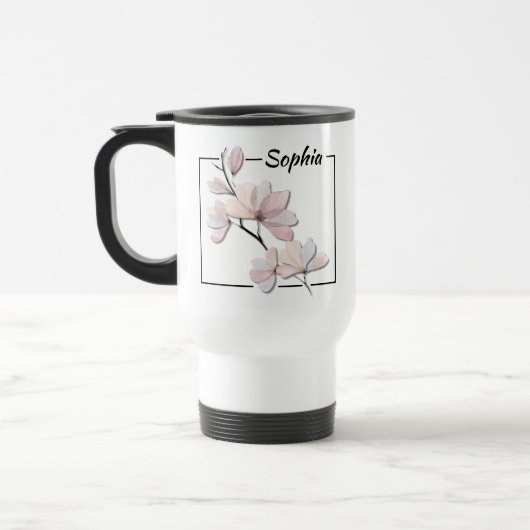 Personalisierte Wasserfarbe Magnolia Blume Reisebecher (Links)
