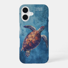 Personalisierte Wasserfarbe Meeresschildkröte Ozea iPhone 16 Hülle