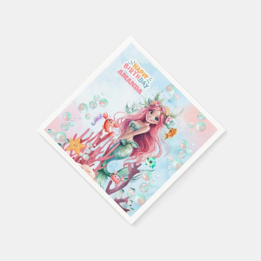 Personalisierte Wasserfarbe Meerjungfrau Party Pap Serviette (Ecke)