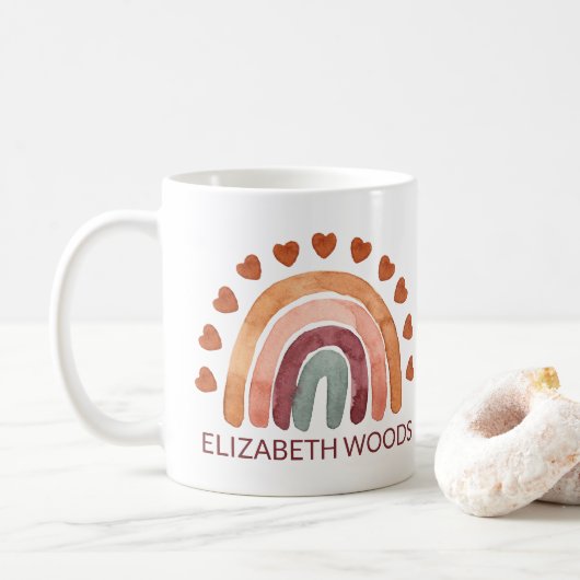 Personalisierte Wasserfarbe Moderner Regenbogen & Kaffeetasse (Mit Donut)