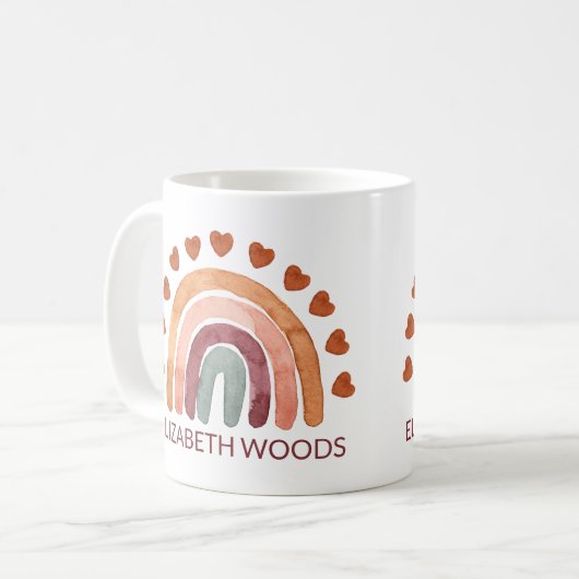 Personalisierte Wasserfarbe Moderner Regenbogen & Kaffeetasse (Vorderseite Links)