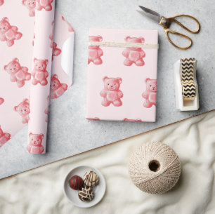 Personalisierte Wasserfarbe Niedlich rosa Gummibär Geschenkpapier