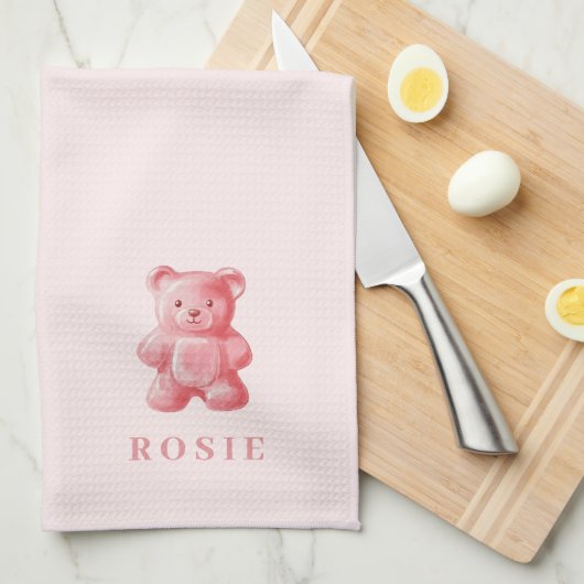 Personalisierte Wasserfarbe Niedlich rosa Gummibär Geschirrtuch (Viertel Falte)