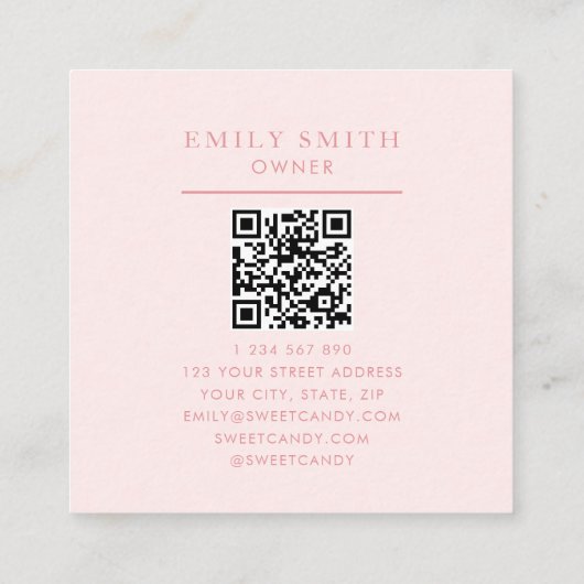 Personalisierte Wasserfarbe Niedlich rosa Gummibär Quadratische Visitenkarte (Rückseite)