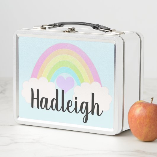 Personalisierte Wasserfarbe Pastell Rainbow Gingha Metall Brotdose (Beispiel)