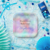 Personalisierte Wasserfarbe Rainbow Pastel Geburts Pappteller (Party)