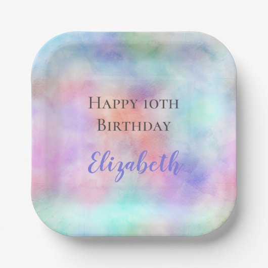 Personalisierte Wasserfarbe Rainbow Pastel Geburts Pappteller (Vorderseite)