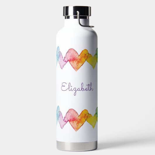 Personalisierte Wasserfarbe Regenbogen Herzen Nied Trinkflasche (links)