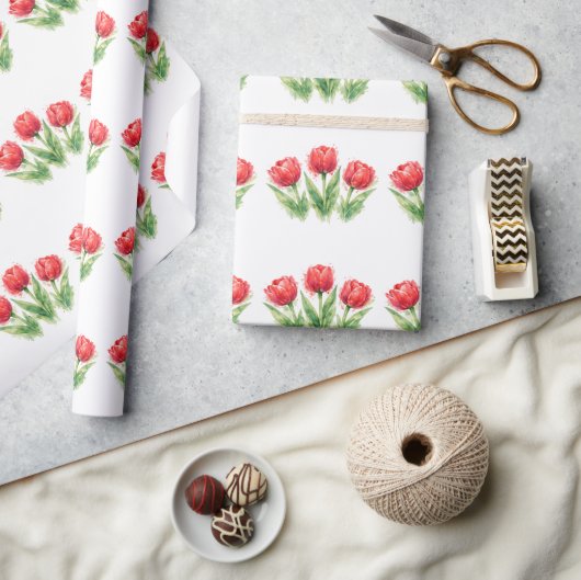 Personalisierte Wasserfarbe Rote Tulpen Geschenkpapier (Kunsthandwerk)