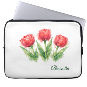 Personalisierte Wasserfarbe Rote Tulpen  Laptopschutzhülle