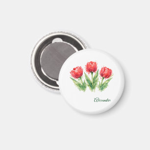 Personalisierte Wasserfarbe Rote Tulpen Magnet