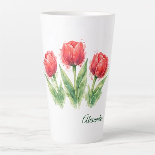 Personalisierte Wasserfarbe Rote Tulpen Milchtasse (Vorderseite)