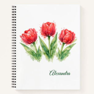 Personalisierte Wasserfarbe Rote Tulpen Notizblock