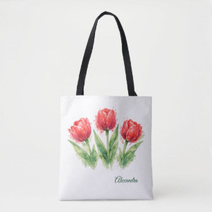 Personalisierte Wasserfarbe Rote Tulpen Tragetasch Tasche