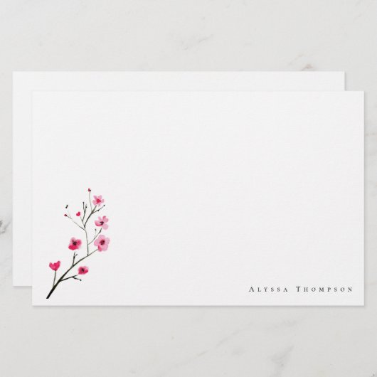Personalisierte Wasserfarbe Sakura Kirschblossom Briefpapier (Vorne/Hinten)