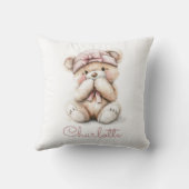 Personalisierte Wasserfarbe Teddy Bear Girl Pink B Kissen (Rückseite)