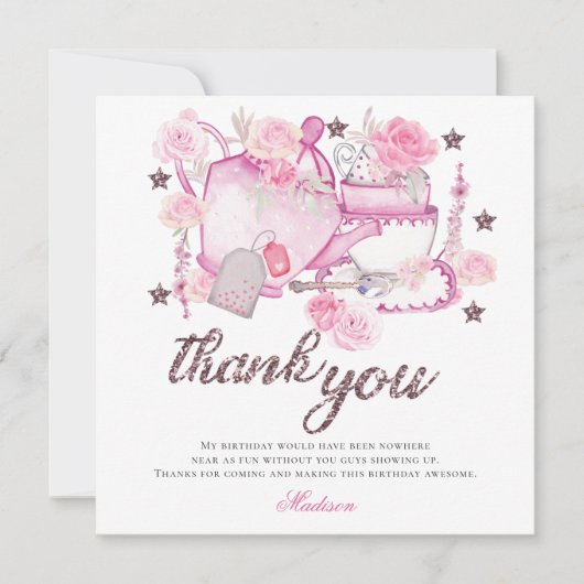 Personalisierte Wasserfarbe Tee Party Glitzer Dankeskarte (Vorderseite)