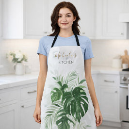 Personalisierte Wasserfarbe Tropische Blätter Grün Schürze