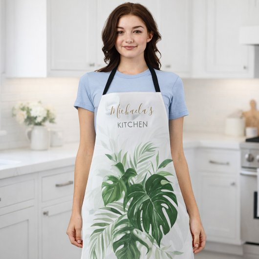 Personalisierte Wasserfarbe Tropische Blätter Grün Schürze